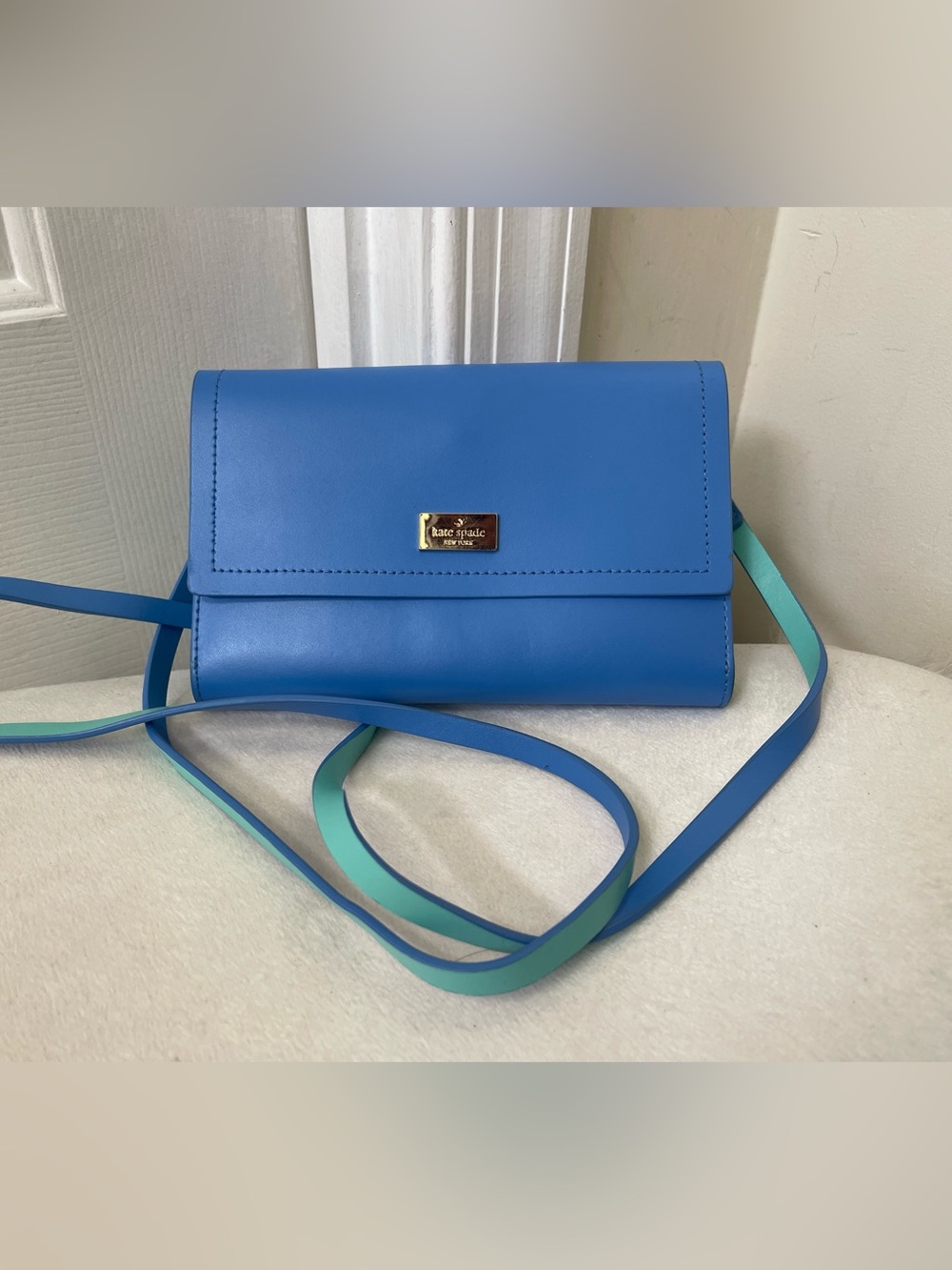 kate spade Blue Crossbody Wallet with Aqua-Trim Strap